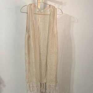 Francesca's Cream Knit long length Vest with fringe- Small